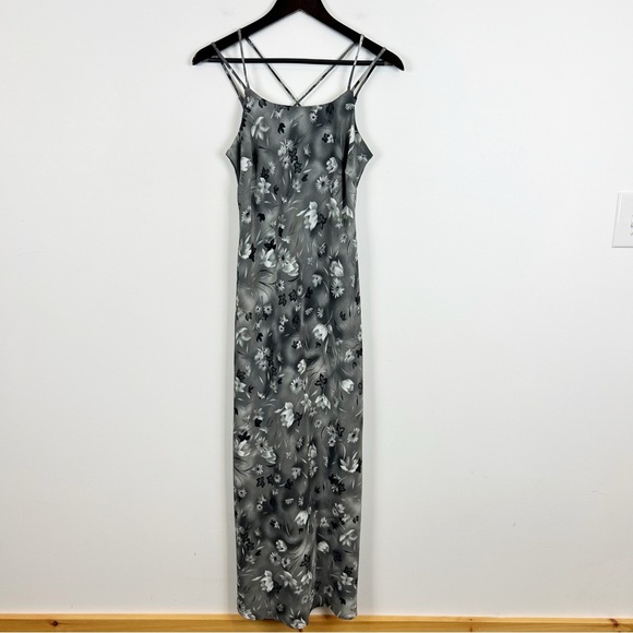 Vintage DBY Grey Floral Maxi Slip Dress Size 3/4 Small - Picture 1 of 5